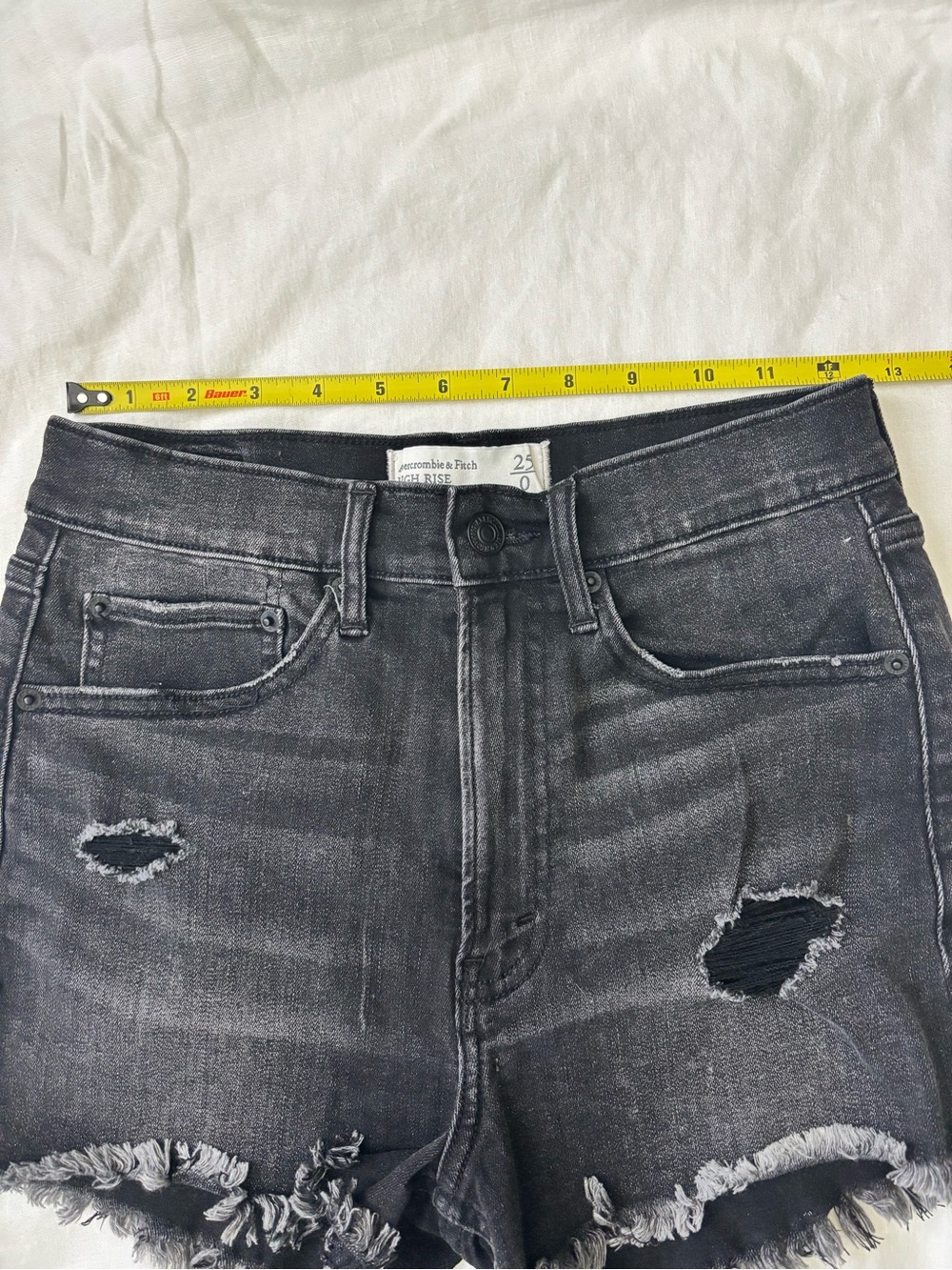Abercrombie & Fitch High Rise Distressed Denim Shorts Black Size 25 - Picture 6 of 8